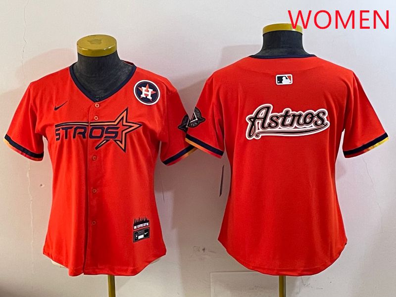 Women Houston Astros Blank Orange Three generations Joint Name 2025 Nike MLB Jersey style 19->women mlb jersey->Women Jersey